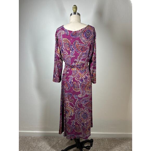 Lauren Ralph Lauren Paisley Surplice Jersey Dress XL Stretchy Faux Wrap Tie Belt - Picture 6 of 12